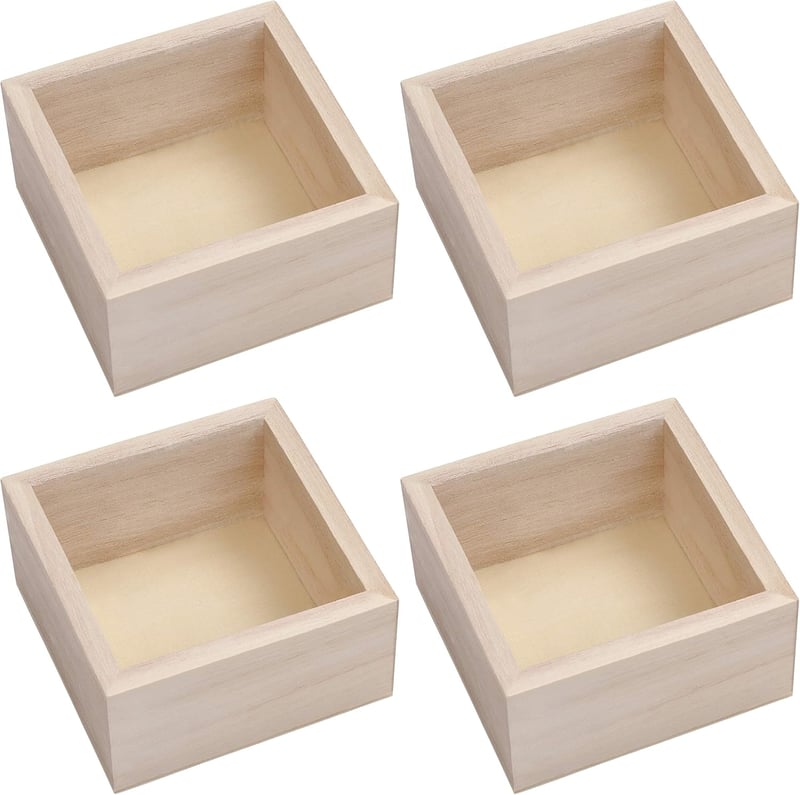 BELLE VOUS Négyzet alakú nyers fa tárolódoboz szett 4 db-os 9,5x9,5x5cm