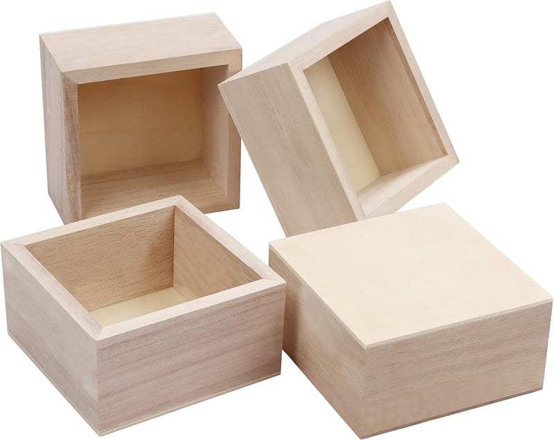 BELLE VOUS Négyzet alakú nyers fa tárolódoboz szett 4 db-os 9,5x9,5x5cm