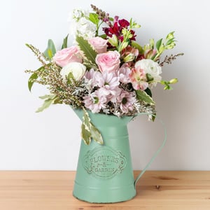 Kovová krhla na kvety Belle Vous vo vintage shabby chic štýle - olivovo zelená - 17,5 cm