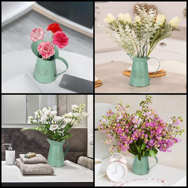 Belle Vous Olajzöld Fém Dekoratív Váza Vintage Shabby Chic Stílusban 18cm