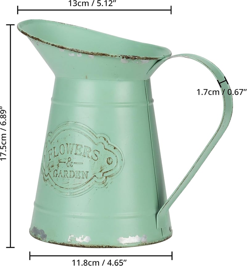 Belle Vous Olajzöld Fém Dekoratív Váza Vintage Shabby Chic Stílusban 18cm