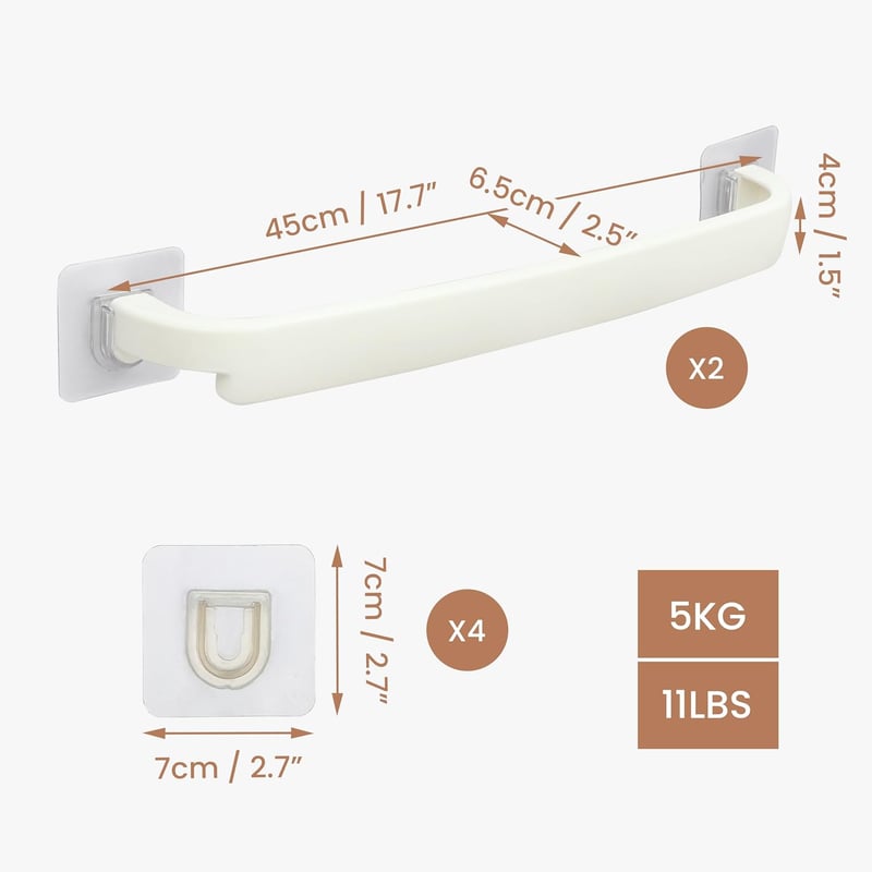 Belle Vous Öntapadós Törölközőtartó 45 cm - 2 db Fúrás Nélkül Fürdőszobába és Konyhába
