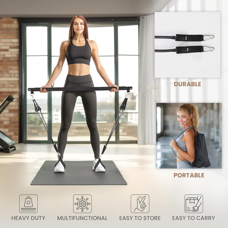 Belle Vous Pilates Rúd Készlet 4 Ellenállásos Szalaggal - Otthoni Edzéshez