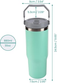 Belle Vous Rozsdamentes Termikus Bögre Szívószállal 880ml - Vákuum Kávés Pohár Forró és Hideg Italokhoz - Világoskék 2