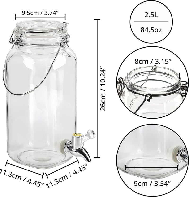 Belle Vous üveg italadagoló csappal 2,5 L - retro ital diszpenzér