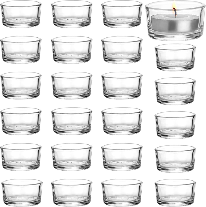 BELLE VOUS Üveg Teafény Tartó 24 db - Gyertyatartó Üveg Teafényes Pohár 4,5x2,5cm