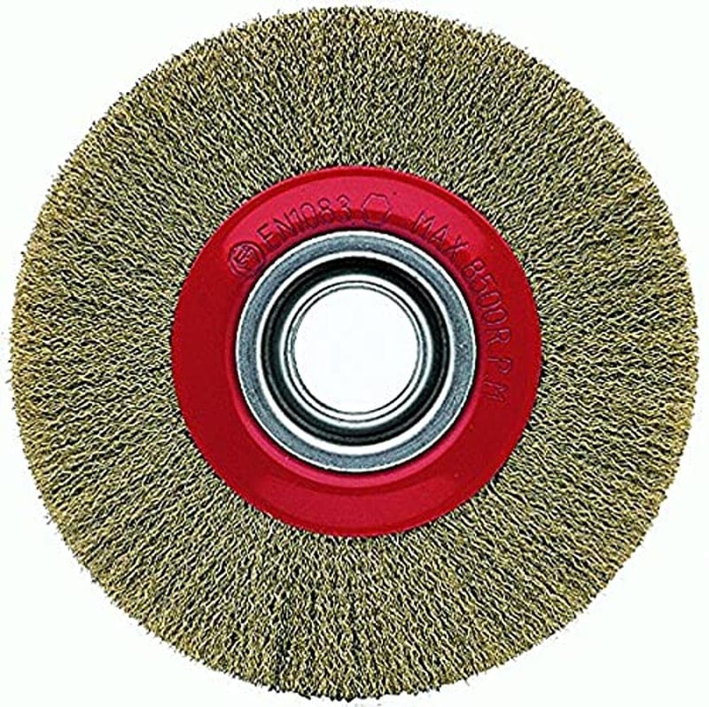 Perie circulară industrială Bellota 50810-15018, sârmă de oțel ondulată, diametru sârmă 0,3 mm, diametru perie 150 mm, lungime fir 18 mm, perie de șlefuire
