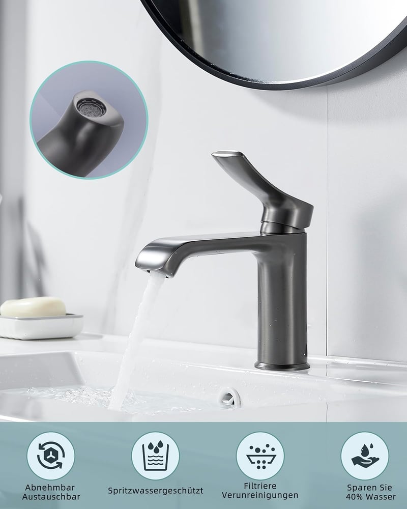 BELZ Modern Mosdó Csaptelep Vízesés Hatású Egyfuratú Gunmetal Kevert Csap