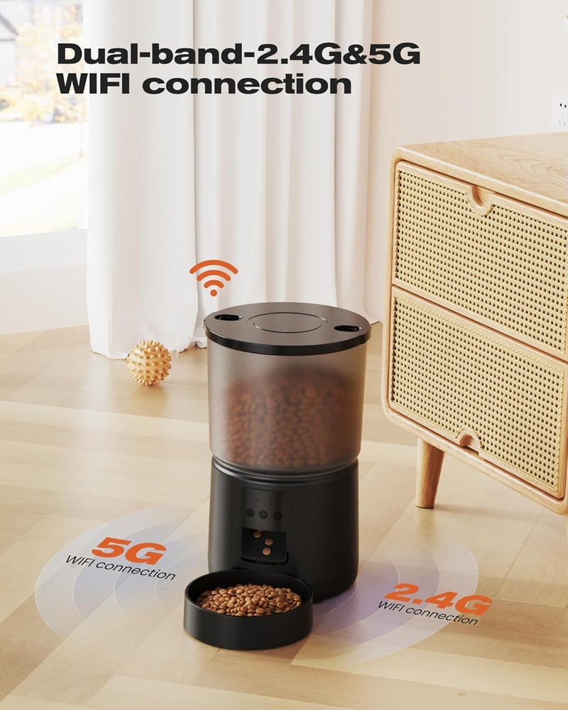 BEMOONY 5L WiFi Macskaeledető Automatikus Etető App Vezérléssel Hangfelvétellel