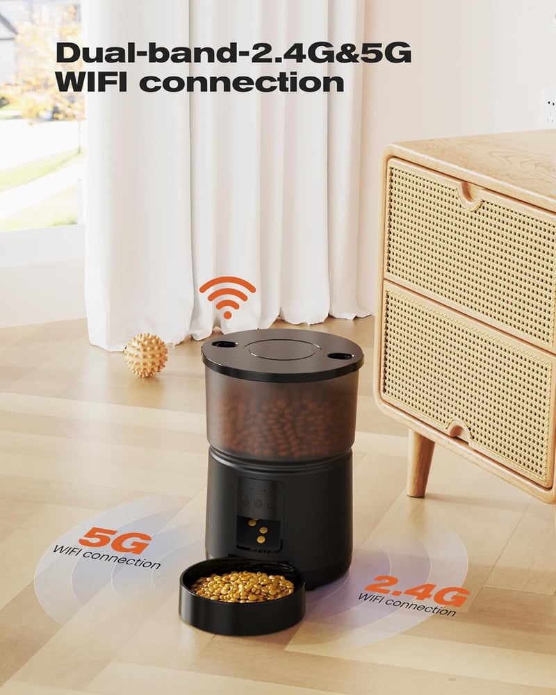 BEMOONY Automata Macska Kutya Etetőgép WiFi Applikációval - 3L Száraztáp Adagoló Hangrögzítéssel - Fekete