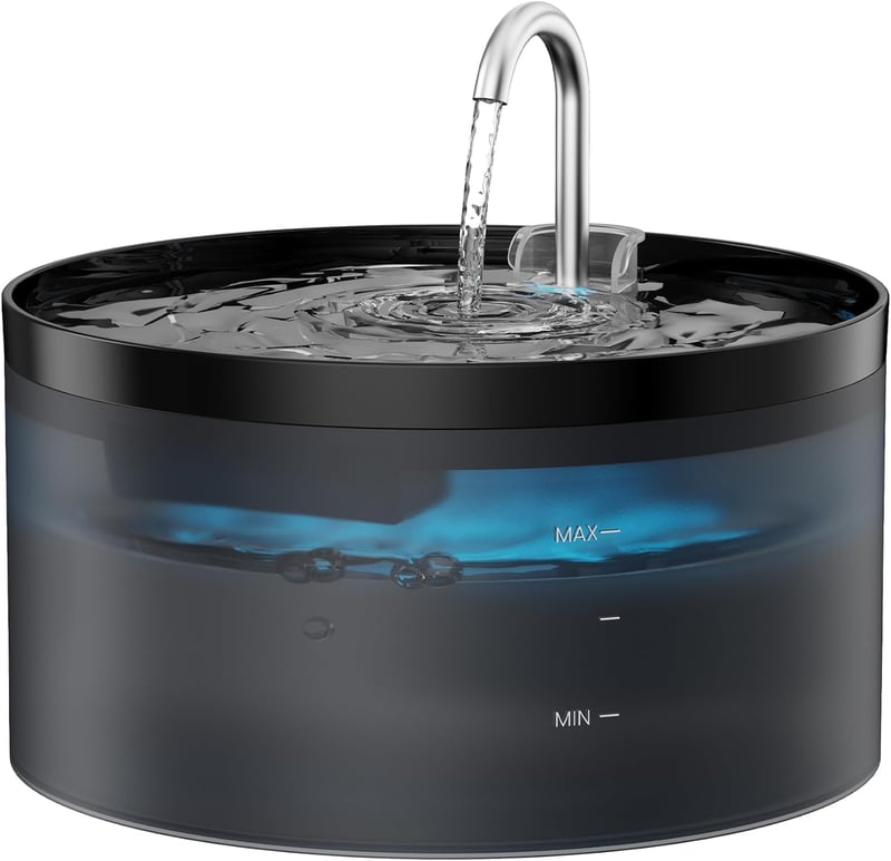 Fântână de apă pentru pisici BEMOONY 3,2 L cu pompă silențioasă și LED, filtrare profundă, rezervor de apă transparent, negru, pentru mai multe animale de companie
