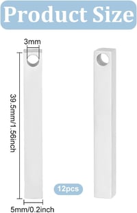 BENECREAT 12 db rozsdamentes acél téglalap gravírozható medál nyaklánc, karkötő és névtábla készítéséhez, 39,5 x 5 x 5 mm 2