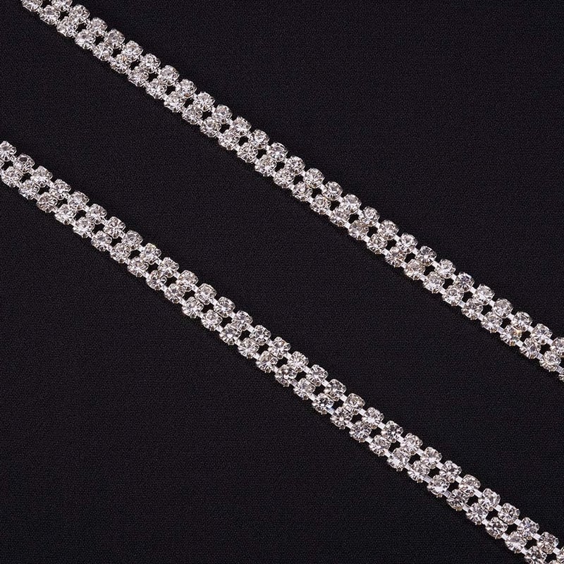BENECREAT 2 Yard Kristály Strassz Lánc Ezüst Alappal Esküvői Díszítéshez és Kézműves Projektekhez - silver colours