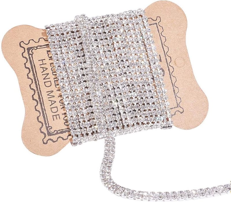 BENECREAT 2 Yard Kristály Strassz Lánc Ezüst Alappal Esküvői Díszítéshez és Kézműves Projektekhez - silver colours