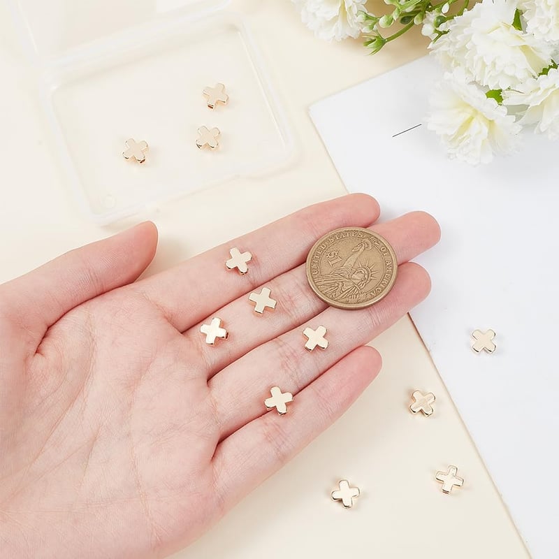 BENECREAT 20db 18 Karátos Aranyozott Fém Gyöngy Kereszt Alakú DIY Ékszerkészítéshez 8x8x3mm