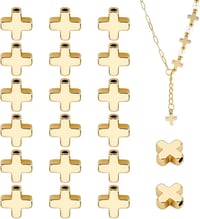 BENECREAT 20db 18 Karátos Aranyozott Fém Gyöngy Kereszt Alakú DIY Ékszerkészítéshez 8x8x3mm 1