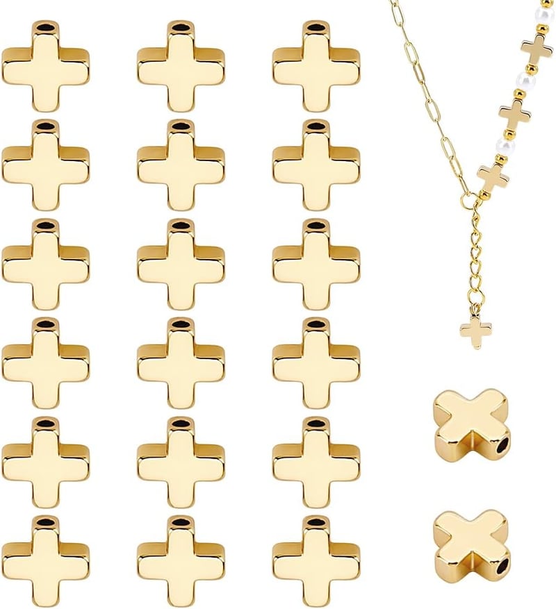 BENECREAT 20db 18 Karátos Aranyozott Fém Gyöngy Kereszt Alakú DIY Ékszerkészítéshez 8x8x3mm