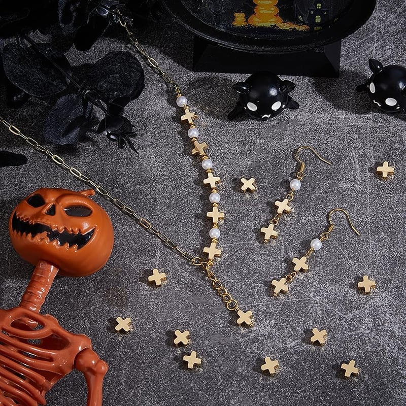 BENECREAT 20db 18 Karátos Aranyozott Fém Gyöngy Kereszt Alakú DIY Ékszerkészítéshez 8x8x3mm