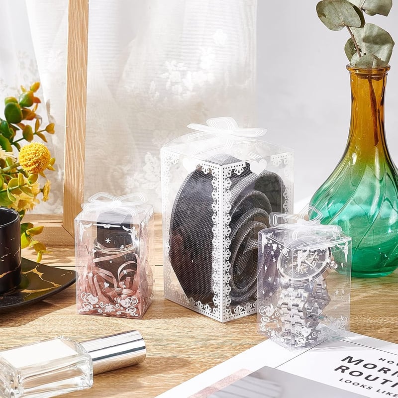 BENECREAT 24 db Átlátszó Masnis Ajándékdoboz 12x7x7 cm Esküvői Dekorációs Csomagolás