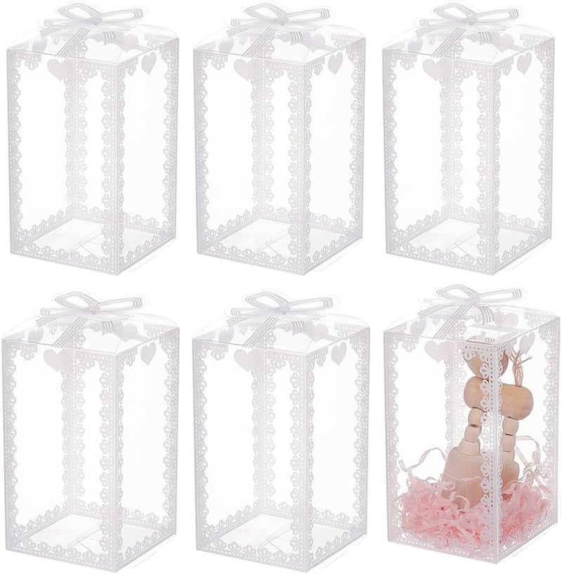 BENECREAT 24 db Átlátszó Masnis Ajándékdoboz 12x7x7 cm Esküvői Dekorációs Csomagolás