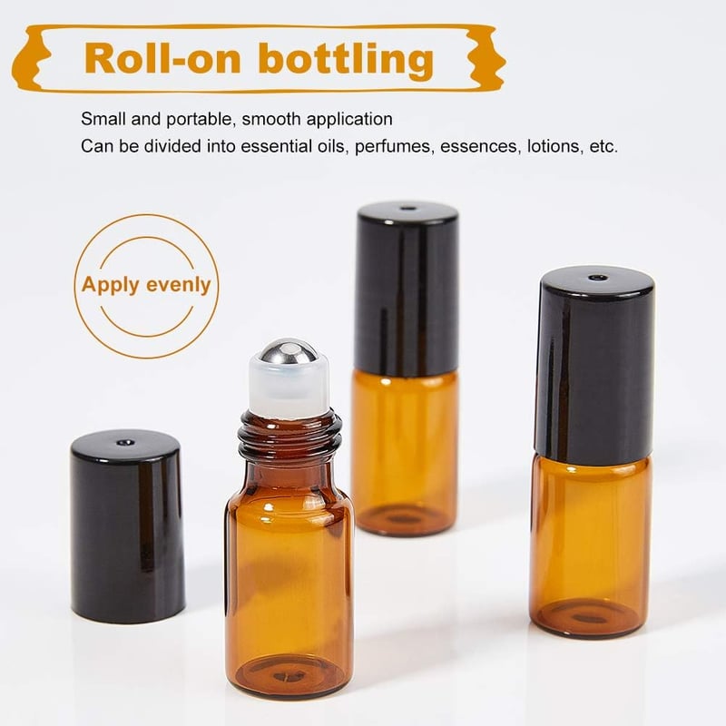 BENECREAT 30 db 3 ml Barna Üveg Roller Palack Illóolaj Adagoló Fekete Kupakkal Szett