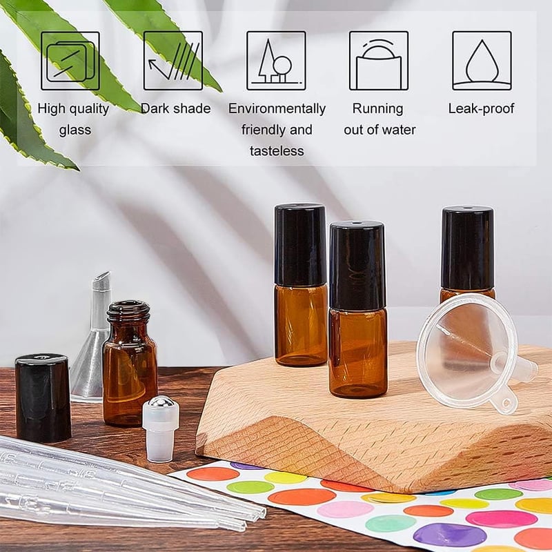 BENECREAT 30 db 3 ml Barna Üveg Roller Palack Illóolaj Adagoló Fekete Kupakkal Szett