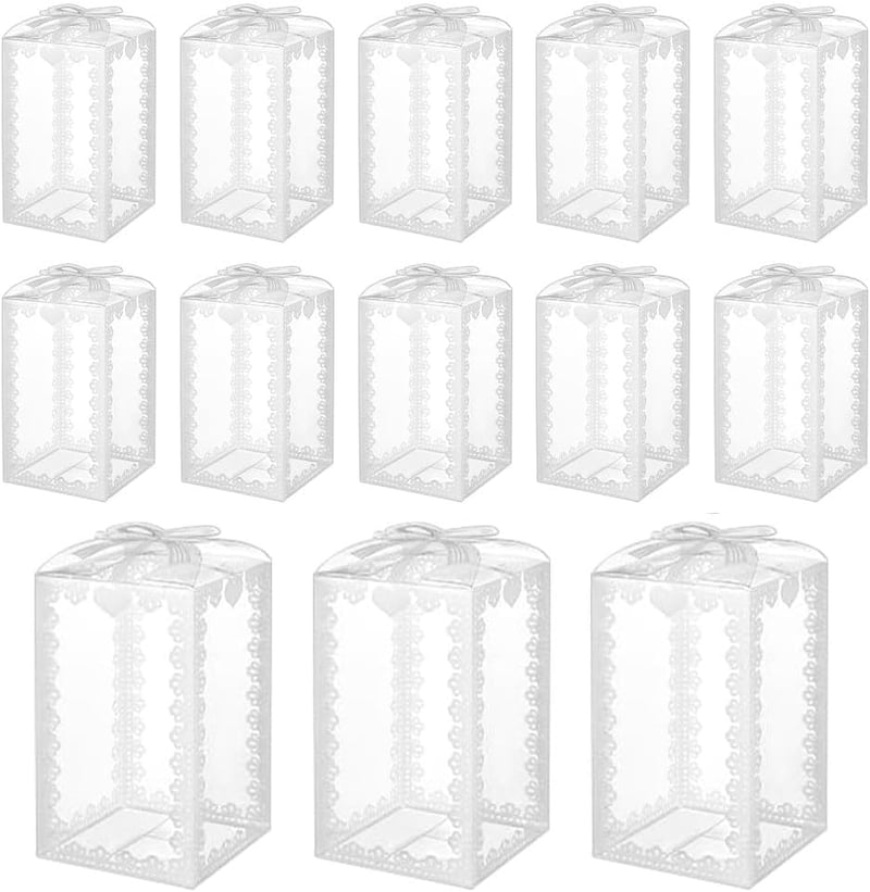 BENECREAT 60 db Átlátszó Ajándékdoboz 12x7x7 cm - PVC Ékszertartó Díszdoboz Fehér Masnival Esküvőre, Tárolásra, Bemutatásra
