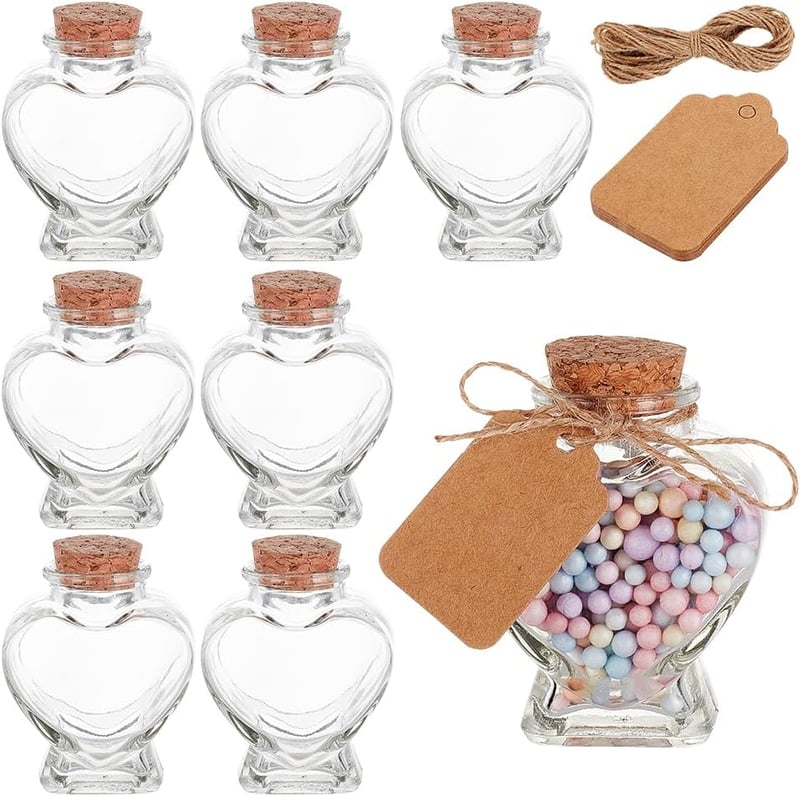 BENECREAT szív alakú üveg tárolóüveg parafa dugóval - 60 ml - 8 db