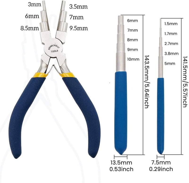 BENECREAT Dróthurok készítő eszköz szett - 2 mandrel + 6 az 1-ben csipesz ékszerkészítéshez - 3 Mm to 9.5 Mm