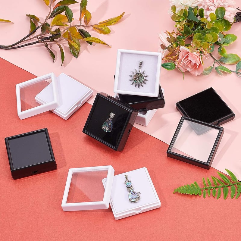 BENECREAT fekete ékszertartó doboz 6x6x2cm átlátszó fedéllel 10db szett