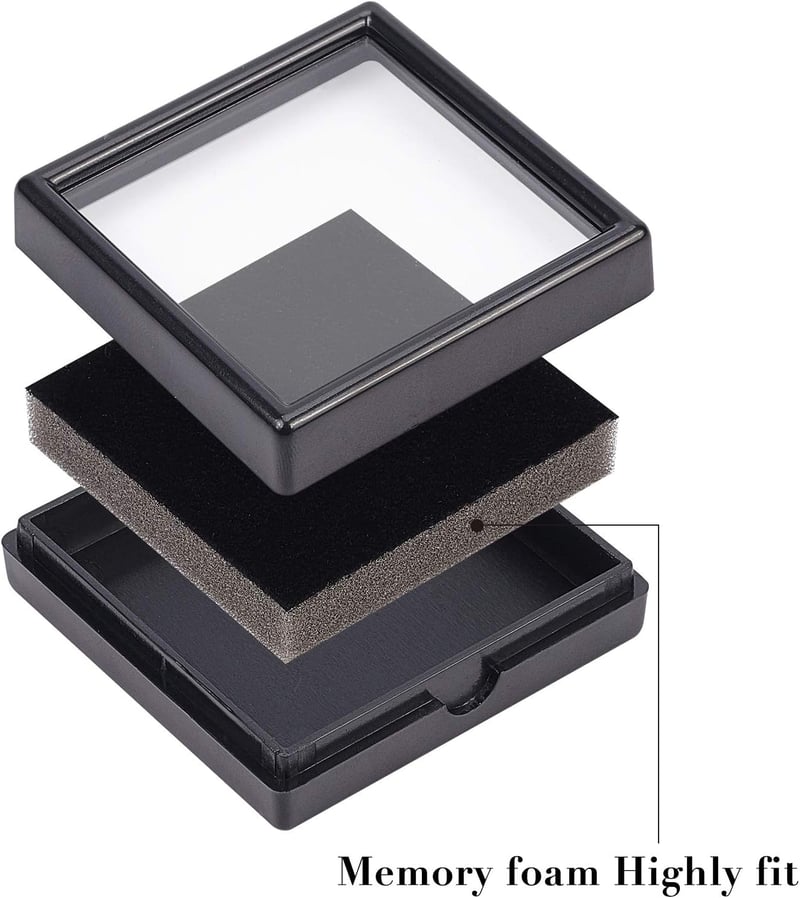 BENECREAT fekete ékszertartó doboz 6x6x2cm átlátszó fedéllel 10db szett
