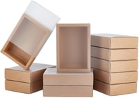 BENECREAT Kraft Papír Ajándékdoboz Szett 12 db - Átlátszó Fedéllel és Matt PVC Ablakkal, 130x182x46 mm, Ékszerekhez, Partikhoz 1