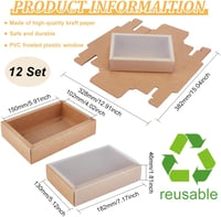BENECREAT Kraft Papír Ajándékdoboz Szett 12 db - Átlátszó Fedéllel és Matt PVC Ablakkal, 130x182x46 mm, Ékszerekhez, Partikhoz 2
