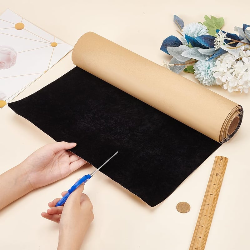 BENECREAT Öntapadós Bársony Bélés 3m x 40cm - Fekete Bársony Tekercs Ékszerdobozokhoz, Kézművességhez, Dekorációs Háttérhez