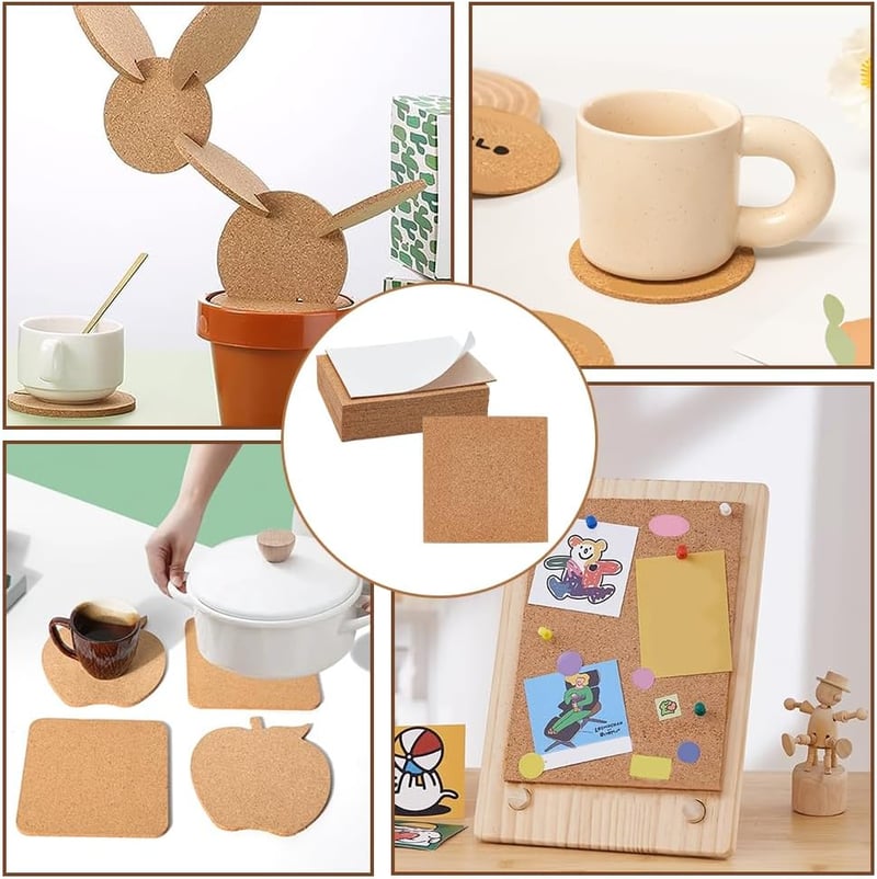 BENECREAT Öntapadós Parafa Tábla Szett 20db - 15x15cm, 2mm Vastag Természetes Parafa Alátét Dekorációhoz, Üzenőtáblához, Barkácsoláshoz