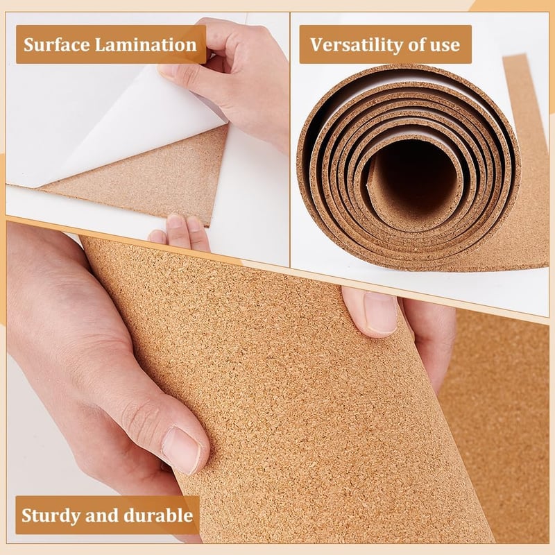 BENECREAT Öntapadós Parafa Tekercs 40x200cm - 3mm Vastag Természetes Parafatábla Irodába, Konyhába, Iskolába, Kreatív DIY Projektekhez