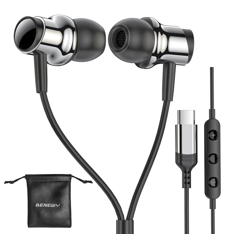 Căști USB-C BENEWY cu microfon pentru Samsung S25 S24 S23 S22 Ultra, A55, A54 și iPhone 16, 15 Pro Max, căști cu fir magnetice, stereo, cu anulare a zgomotului