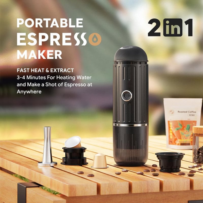 BENFUCHEN Hordozható Elektromos Eszpresszó Gép - USB-C Töltésű Kávéfőző Utazáshoz, Kempingezéshez, 19 Bar, Őrölt Kávéhoz és Nespresso Kapszu