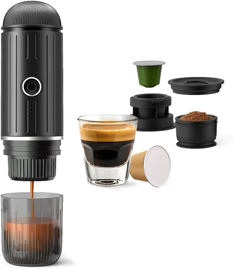 BENFUCHEN Hordozható Elektromos Eszpresszó Gép - USB-C Töltésű Kávéfőző Utazáshoz, Kempingezéshez, 19 Bar, Őrölt Kávéhoz és Nespresso Kapszu