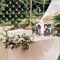 Akrylová svadobná krabica na karty Benjia s fotorámikom na fotky 15x20 cm, veľká krabica na darčekové karty a peňažné dary so zámkom a otvorom, na narodeniny a výročia 6