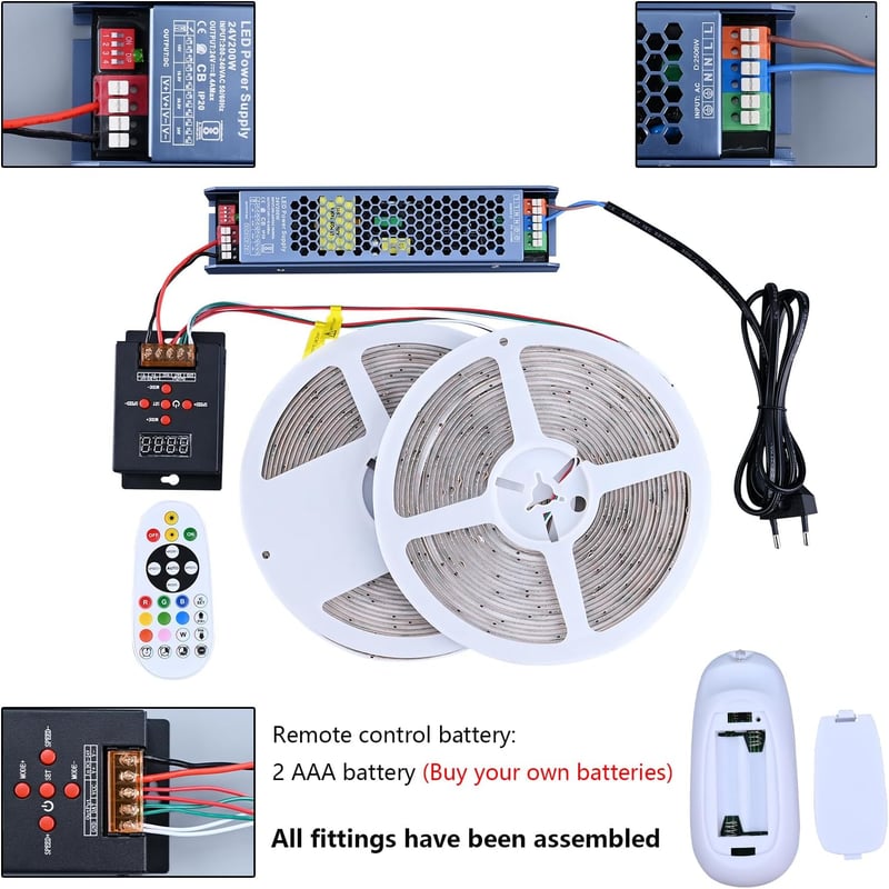 BENLUN 24V WS2811 COB LED szalag 20m RGB IC távirányítóval szobadekoráció