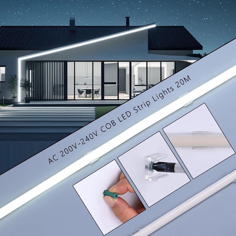 BENLUN AC 230V COB LED szalag 20m IP65 vízálló 6000K hideg fehér 200W