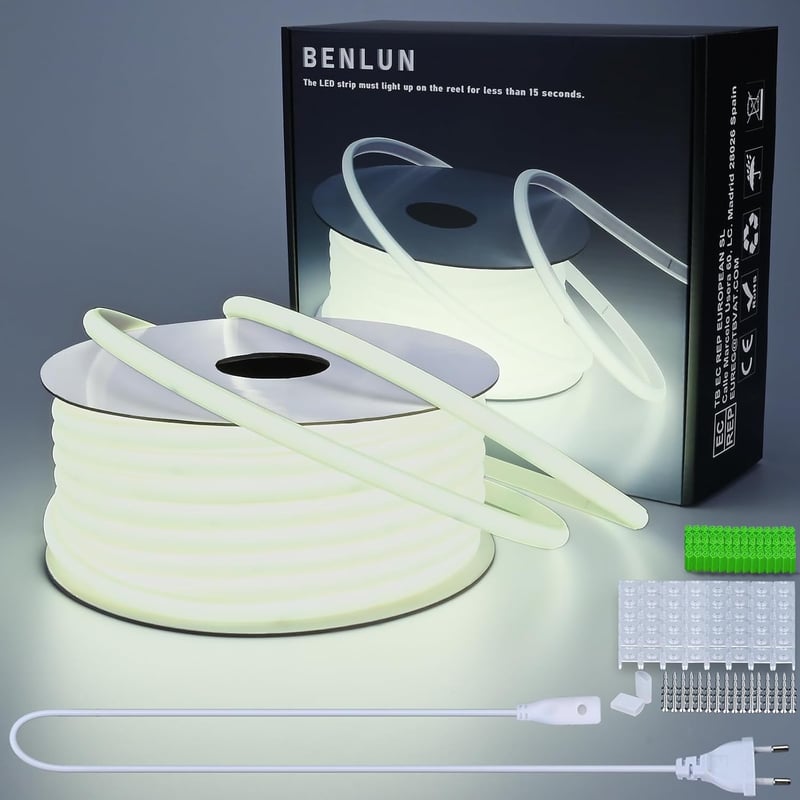 BENLUN COB LED szalag 220V 30m hideg fehér kültéri vízálló 10W/m