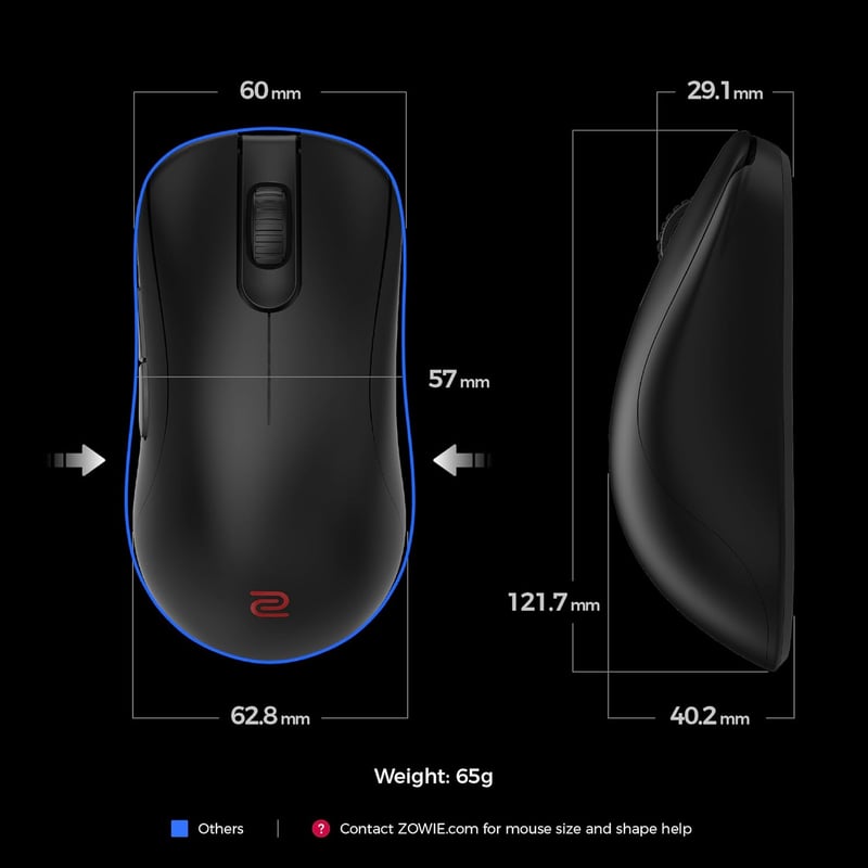 BenQ Zowie ZA13-DW 4K Wireless Esports Egér 65g Szimmetrikus Driverless - 121 x 40 x 29 mm, ZA13-DW