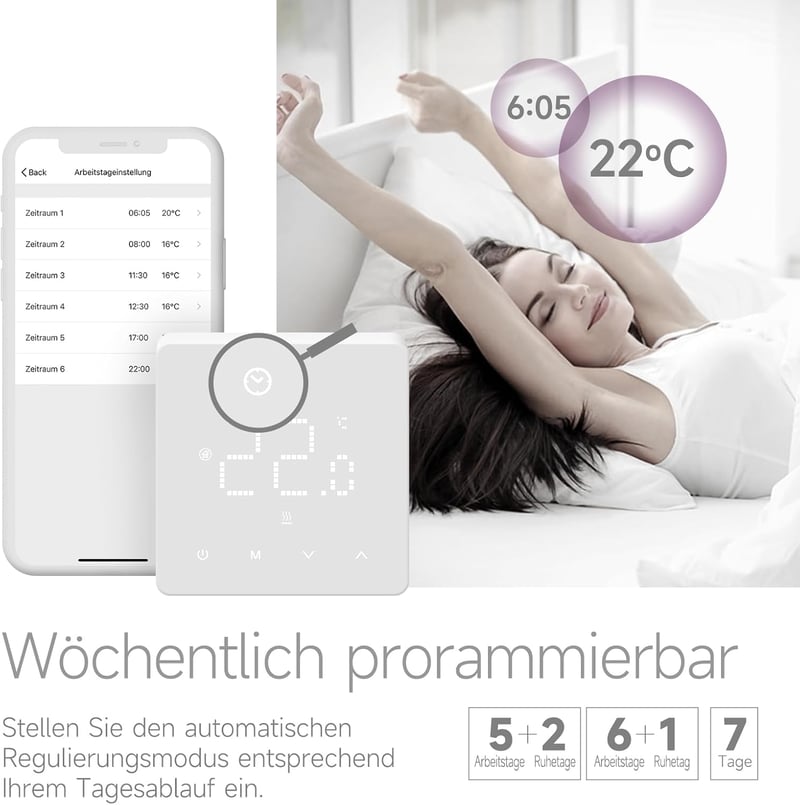 BEOK CONTROLS Digitális Termosztát Gázkazánhoz WiFi Okos Szobatermosztát Padlófűtéshez Alexa Google Home Kompatibilis Fehér