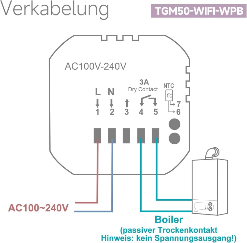 BEOK CONTROLS Digitális Termosztát Gázkazánhoz WiFi Okos Szobatermosztát Padlófűtéshez Alexa Google Home Kompatibilis Fehér