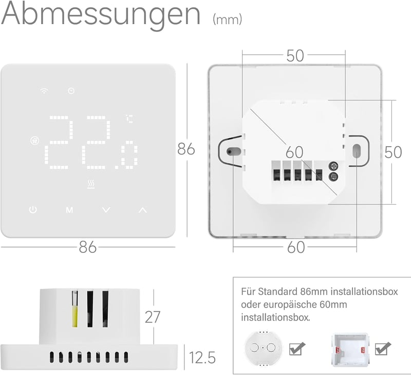 BEOK CONTROLS Digitális Termosztát Gázkazánhoz WiFi Okos Szobatermosztát Padlófűtéshez Alexa Google Home Kompatibilis Fehér