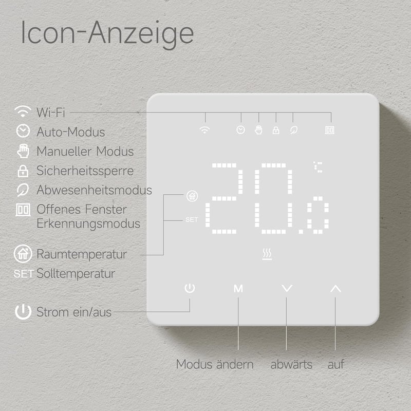 BEOK CONTROLS Digitális Termosztát Gázkazánhoz WiFi Okos Szobatermosztát Padlófűtéshez Alexa Google Home Kompatibilis Fehér