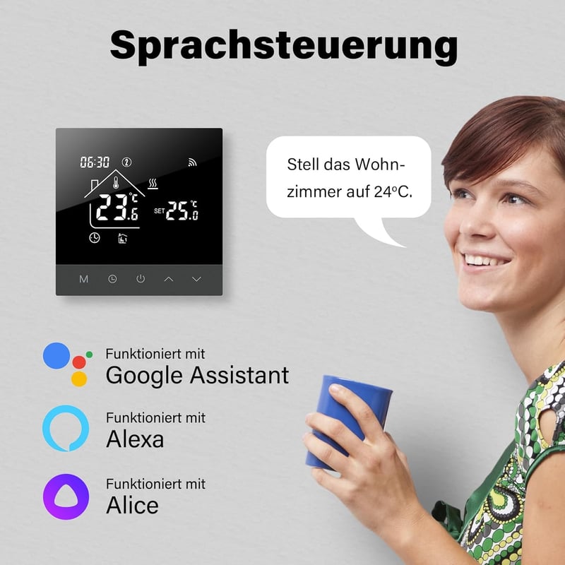 BEOK CONTROLS Digitális WiFi Padlófűtés Termosztát Vízi Fűtéshez LCD Kijelzővel Programozható Okos Szobatermosztát Tuya Alexa App