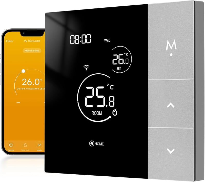 BEOK CONTROLS Okos Padlófűtés Termosztát WiFi Digitális Vízes Fűtéshez Programozható Ezüst Tuya Smart Life Alexa Google Home